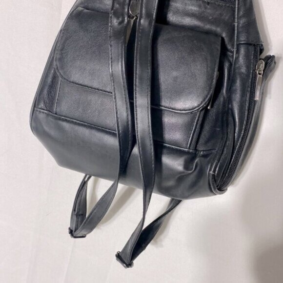 Vintage 90s Black Faux Leather Convertible Shoulder Bag  Backpack - Picture 9 of 16